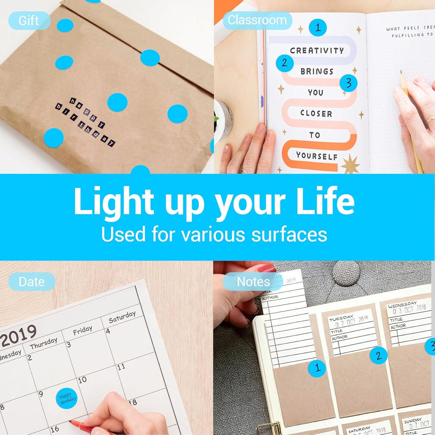 1 Inch Circle Dot Stickers 1000 PCS Color Coding Thermal Labels Dots Writable Printable Small Round Stickers for Office, Classroom, Inventory, Garage, Organizing Storage, DIY, Sky Blue