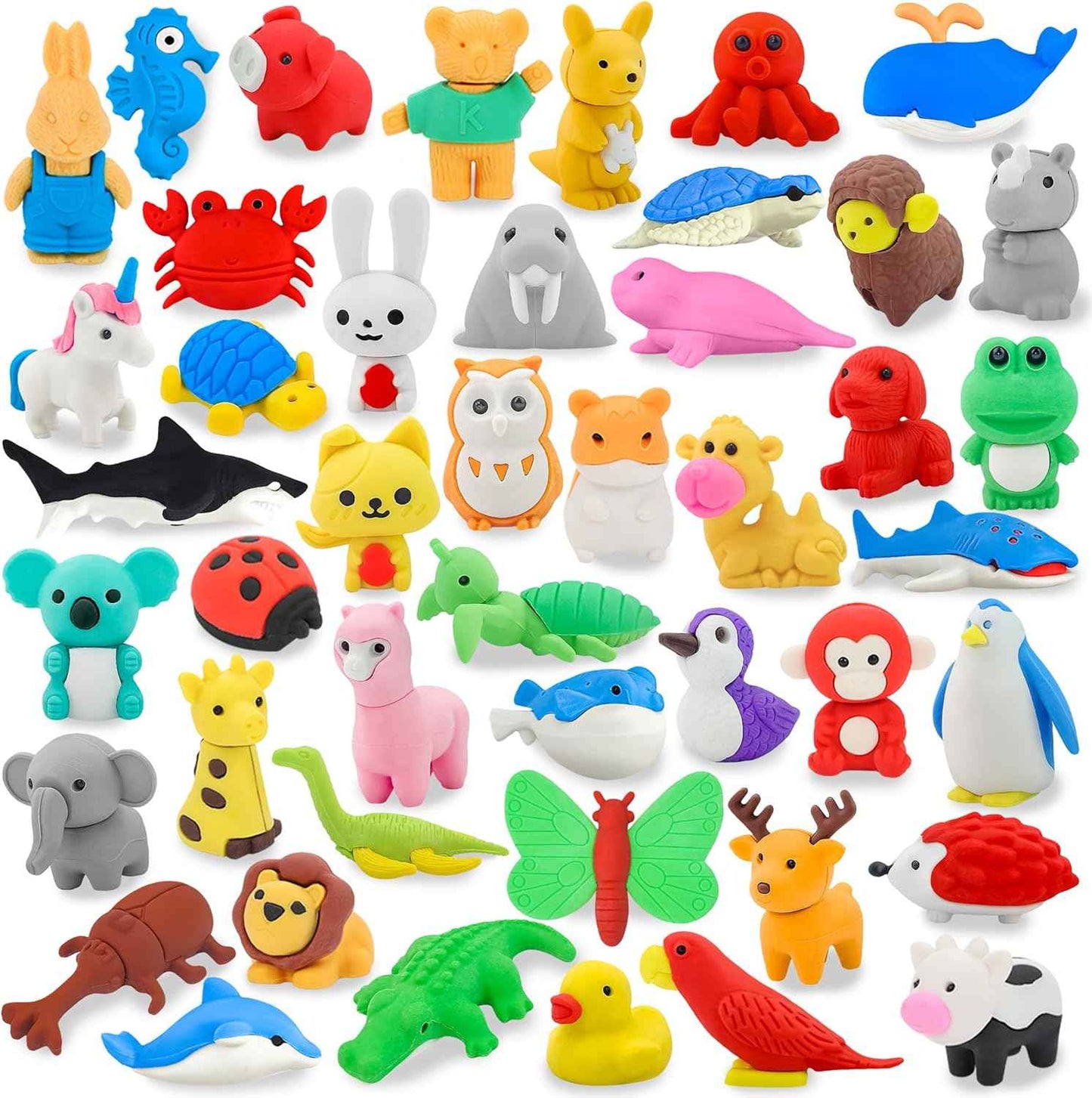 LanMa Animal Erasers for Kids 45 Pack Desk Pets Erasers for Kids Classroom Prizes,Easter Egg Fillers,Back to School Supplies,Party Favors Gifts