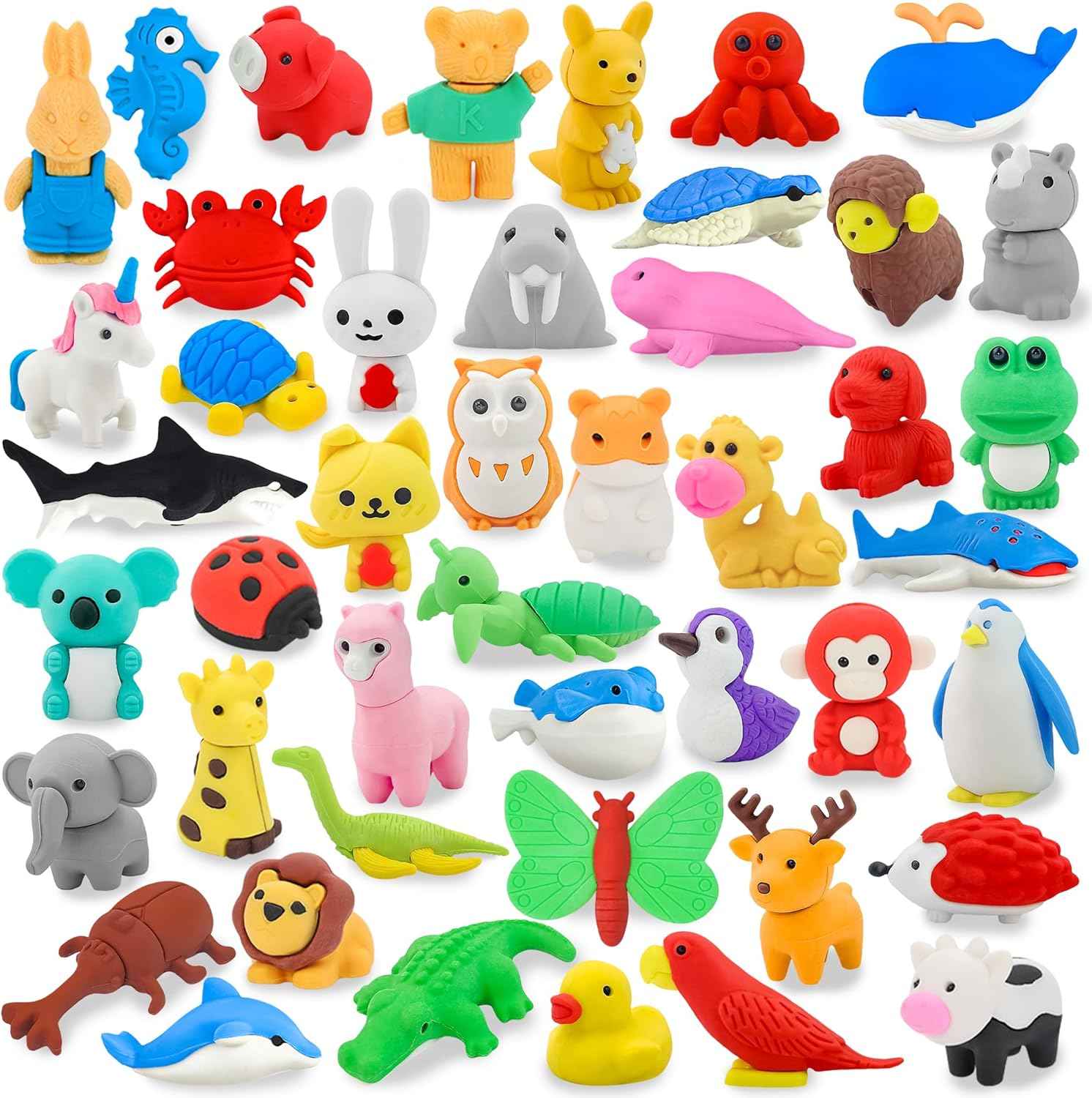 LanMa Animal Erasers for Kids 45 Pack Desk Pets Erasers for Kids Classroom Prizes,Easter Egg Fillers,Back to School Supplies,Party Favors Gifts