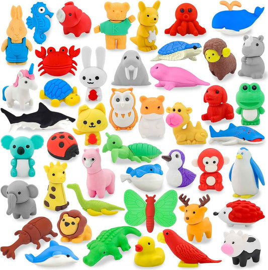LanMa Animal Erasers for Kids 45 Pack Desk Pets Erasers for Kids Classroom Prizes,Easter Egg Fillers,Back to School Supplies,Party Favors Gifts