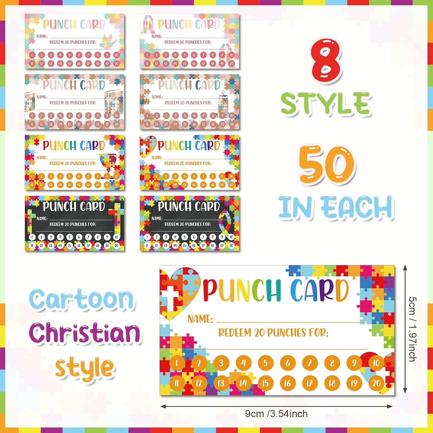 Fumete 400 Pcs Punch Cards for Classroom Reward Cards Behavior Incentive Loyalty Awards for Kids Students Teachers School Business, 8 Styles, 3.5 x 2 in(20 Christian Punches Style)