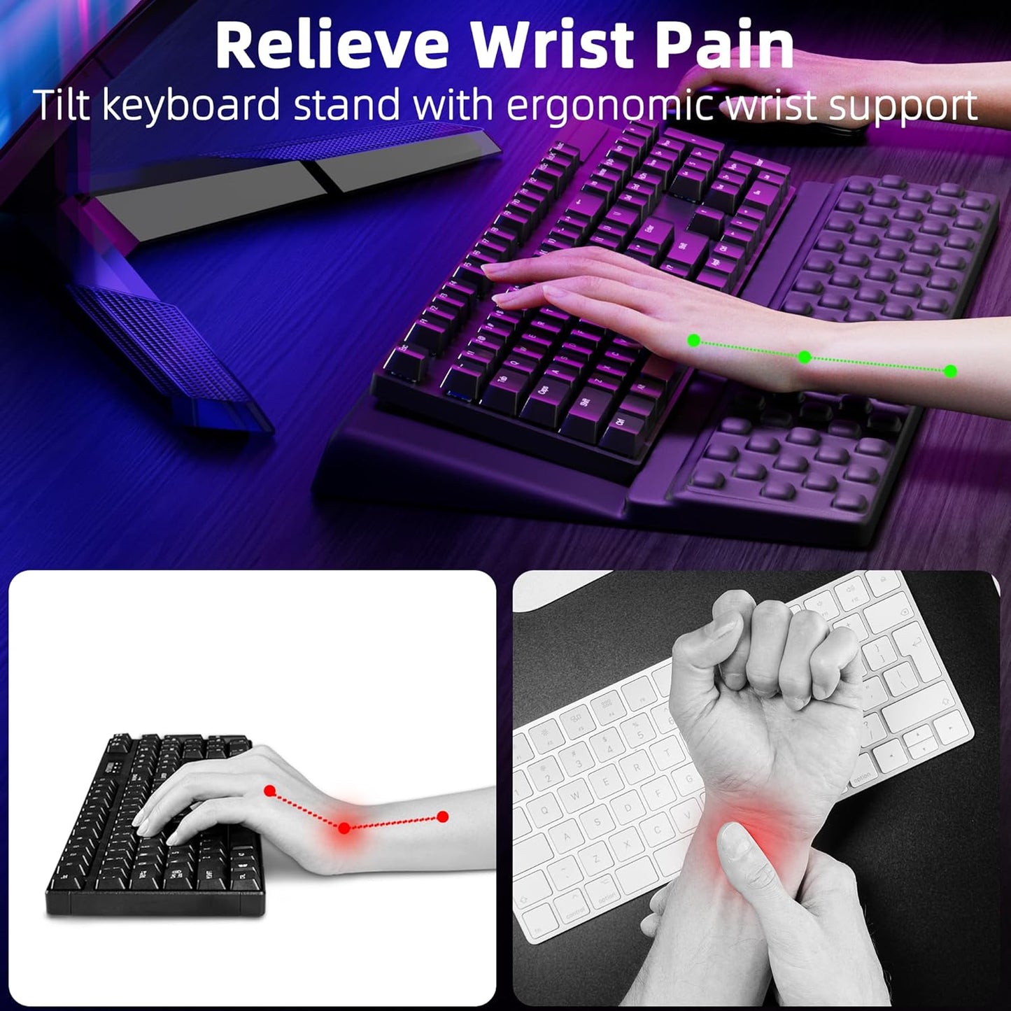 Ospelelf Keyboard Stand with Wrist Rest, Comfy Ergonomic Keyboard Riser Holder for Office Home