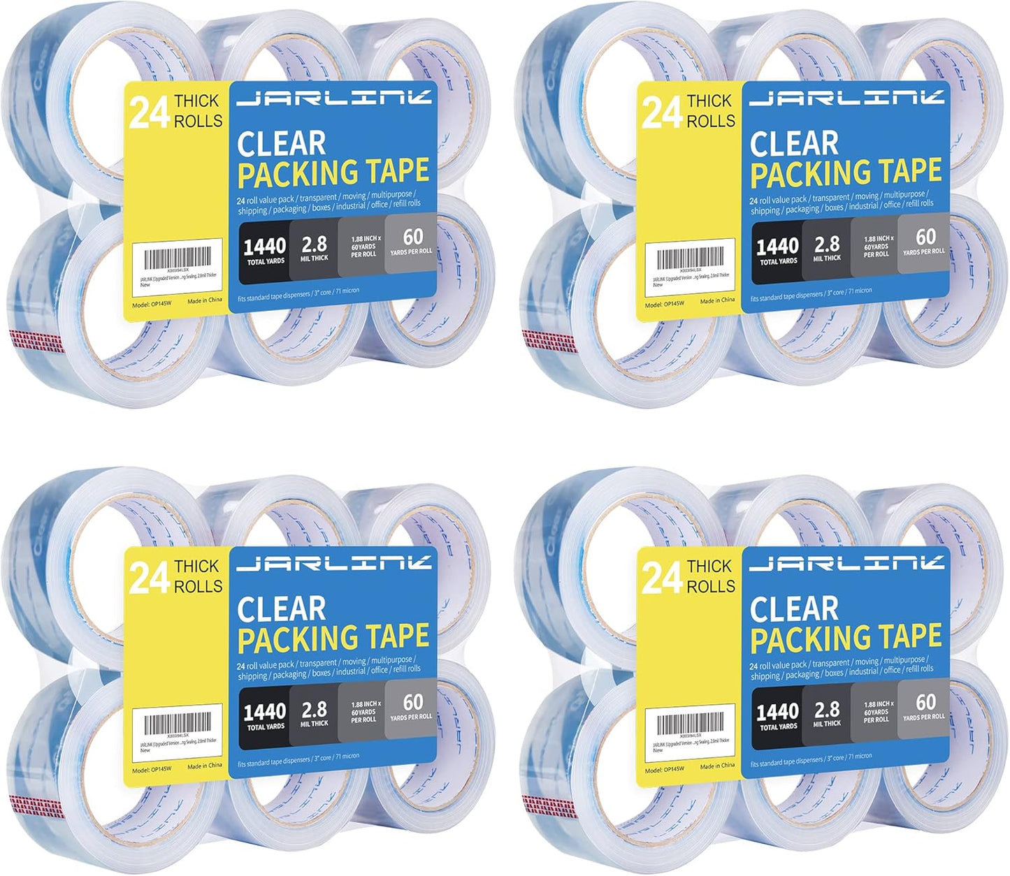 JARLINK Clearer Packing Tape 24 Rolls, Heavy Duty Packaging Tape for Shipping Packaging Moving Sealing, 2.8mil Thicker, 1.88 inches Wide, 60 Yards Per Roll, 1440 Total Yards