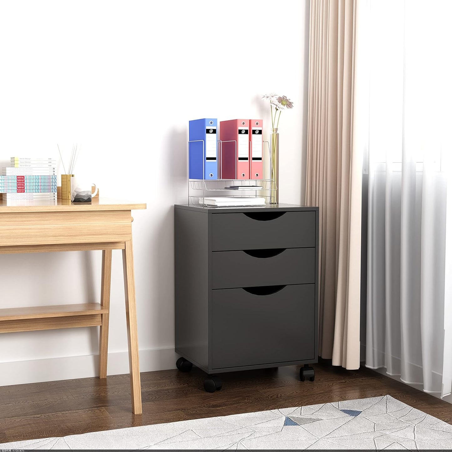 QDSSDECO 3 Drawer Mobile File Cabinet, Rolling Vertical Filing Cabinet fits A4, Legal Paper and Letter Paper for Home Office, Black