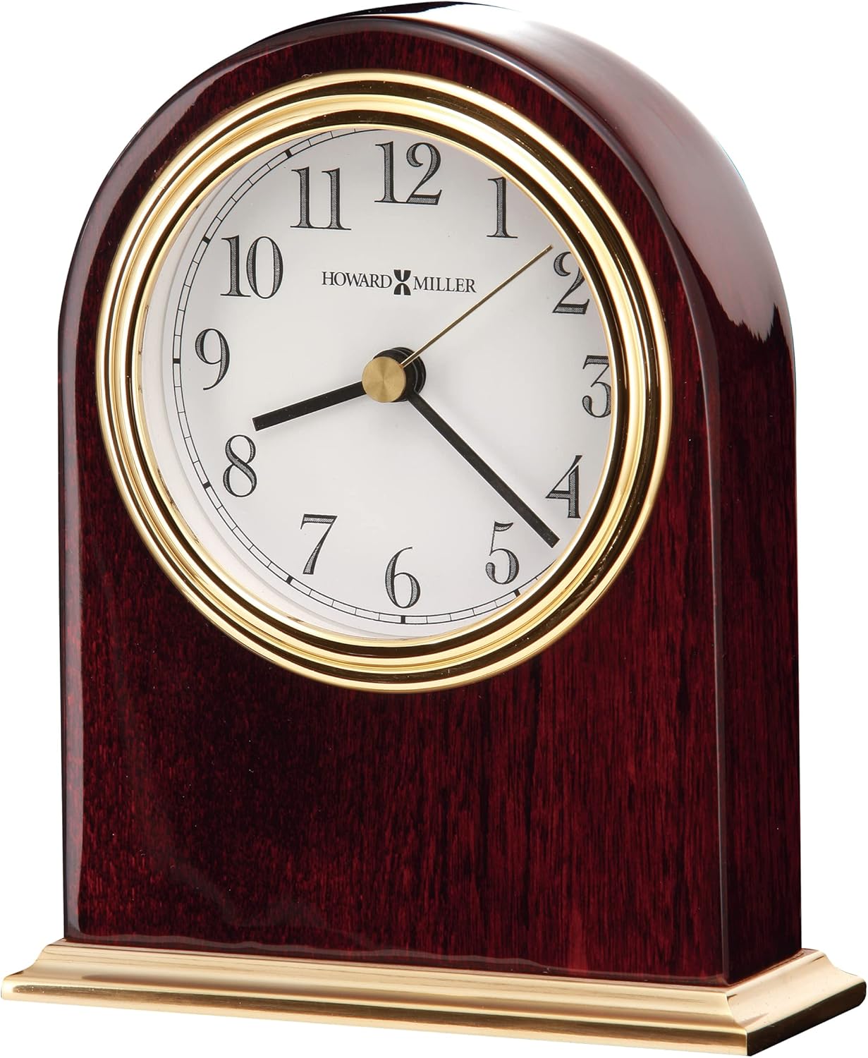 Howard Miller Bailey Tabletop Clock – High Gloss Wooden Finish Clock Battery Operated Quartz Movement Traditional Desk Clock Brass Accents Ideal Wedding & Housewarming Gift Best Office Desk Decor