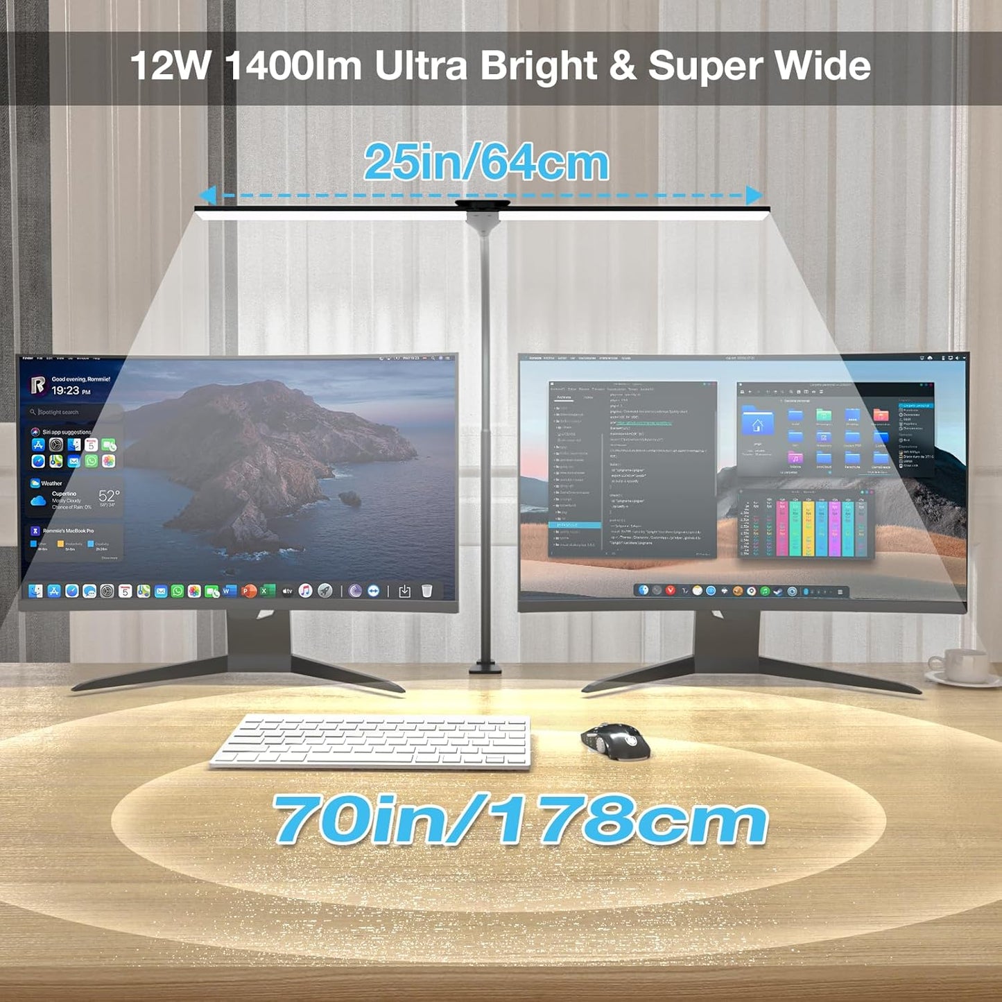 LED Desk Lamp for Home Office, Bright Double Head Desk Lamp with Clamp, Dimmable 5 Color Modes Desk Lighting, 12W Eye-Caring Architect Table Lamp for Workbench, Monitor, Reading, Study, 1400lm - Lumora Desk