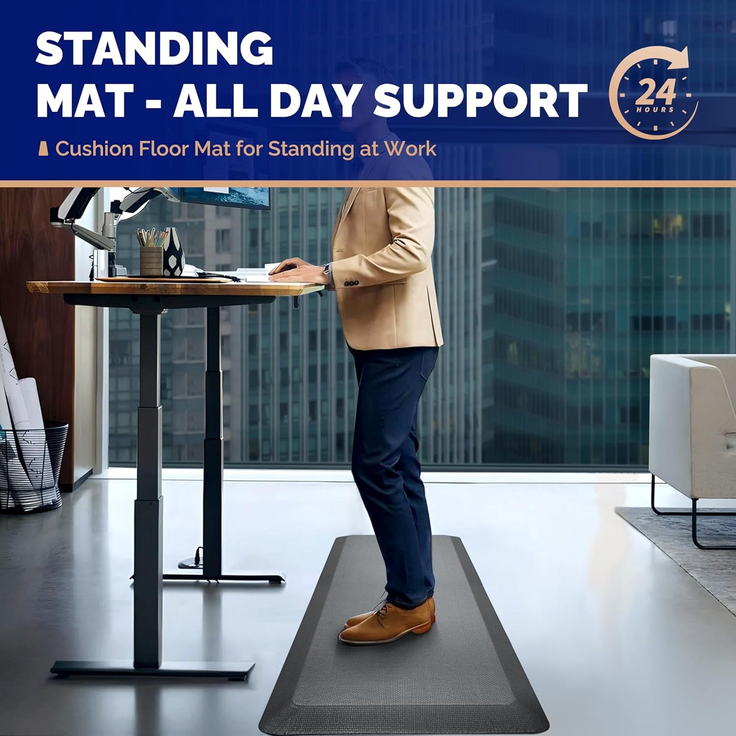 FEATOL Anti Fatigue Mat Floor Mat, Extra Thick Standing Office Desk Mat Memory Foam Cushioned Anti Fatigue Ergonomic Kitchen Mats Comfort Standing Pad NOT PVC 9/10 Inch Thick (20" x 39", Gray)
