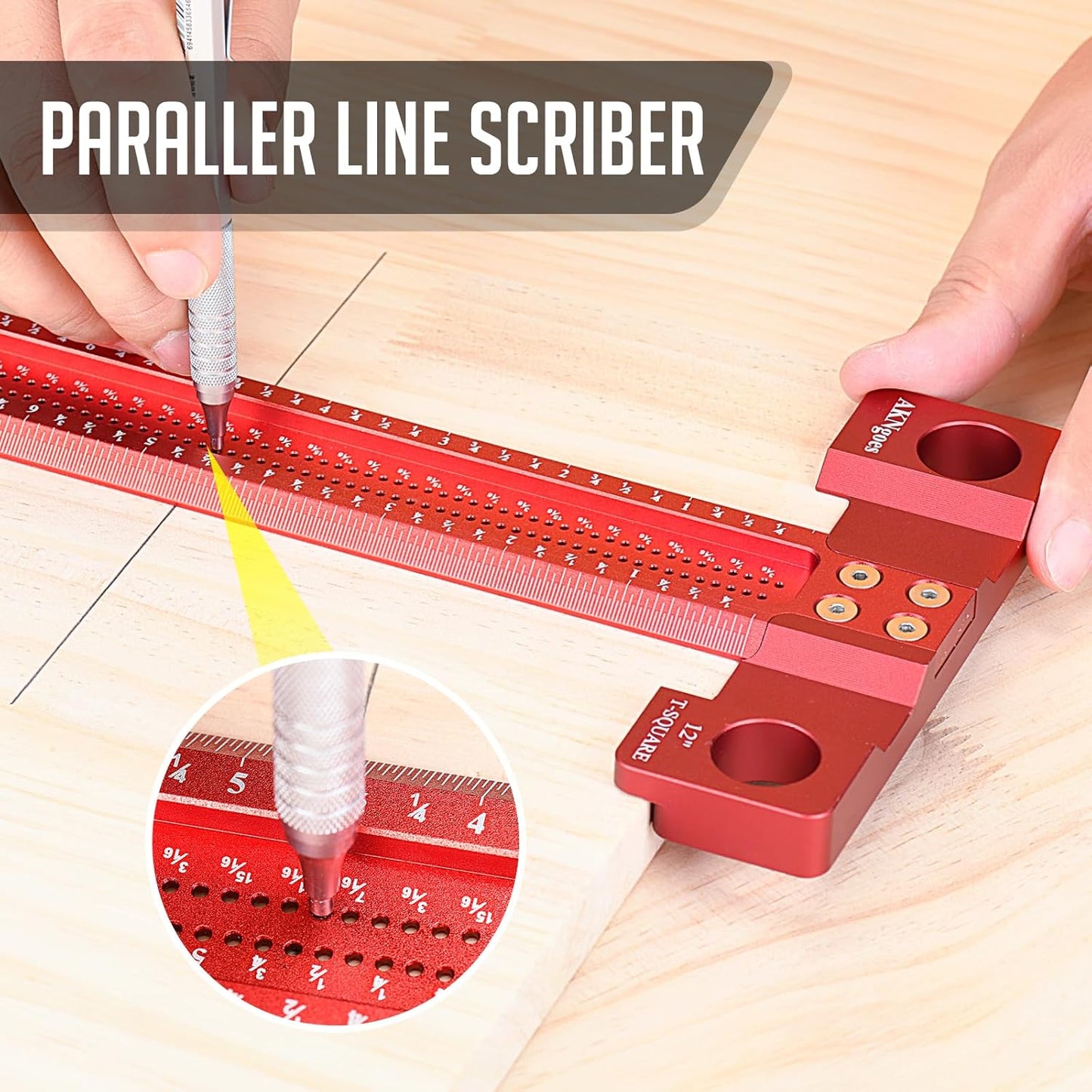 Woodworking Scriber t Square Ruler 36inch with Thoughtful Support Lips, t Square Woodworking Scriber, Aluminum Alloy Architect Ruler for Carpenter Work, Layout and Measuring Tools-Red…