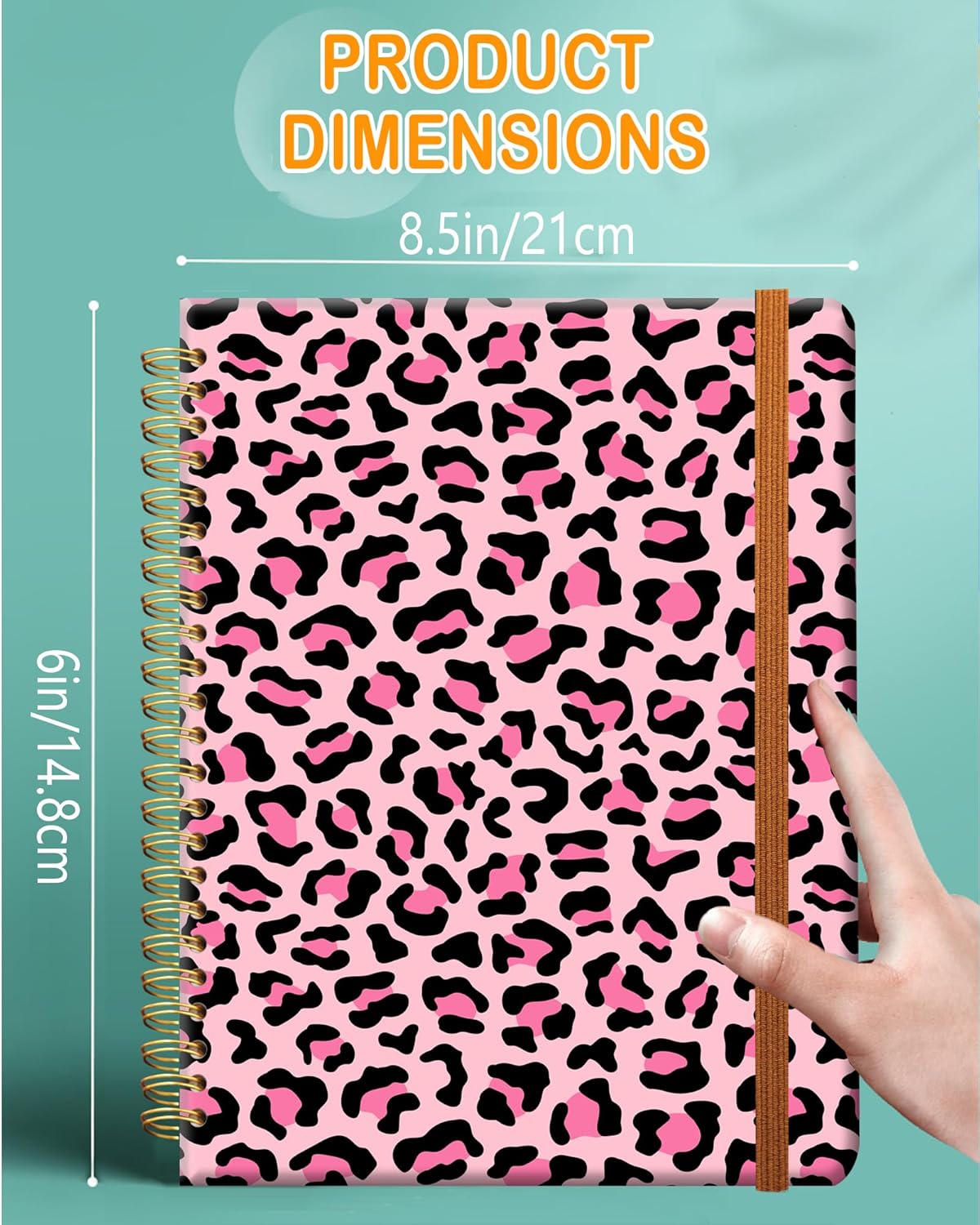 Ruled Spiral Writing Notebook,A5 Hardcover Lined College Journal for Women Lady,Fashion Puppy Watercolor Strong Twin-Wire Binding with Premium Paper,8.4" X 6",Perfect for School,Office,Home Gifts(Pink Leopard)