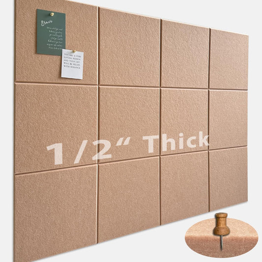 Large Cork Board for Office Wall Decor,48"x36"-12 Pack Felt Wall Tiles with Safe Removable Adhesive Tabs, 1/2" Thick, Felt Bulletin Board Pin Board Cork Boards for Walls - Salmon Pink