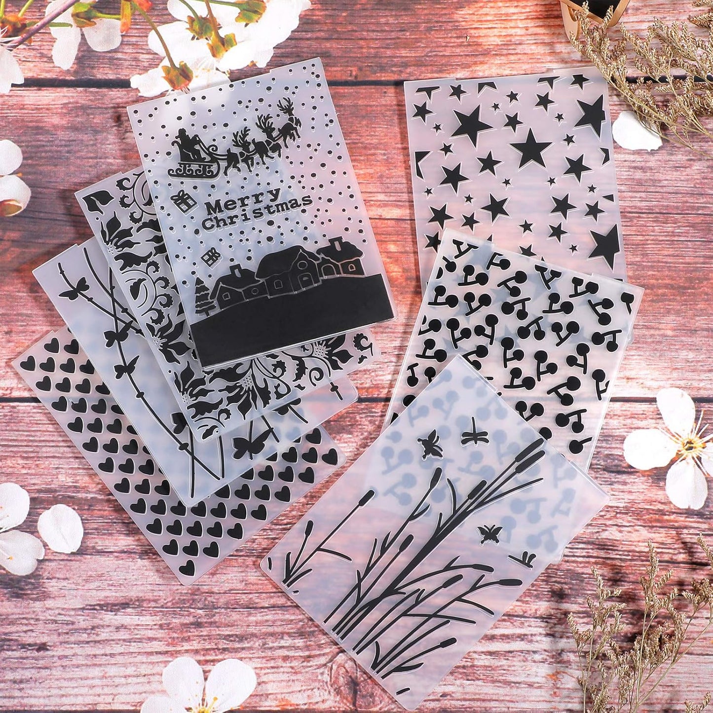 15 Pieces Embossing Folders 5.7 x 4.2 Inch Plastic Template Cards Christmas for Making Paper Cards Photo Album Wedding Decoration Scrapbooking Crafts