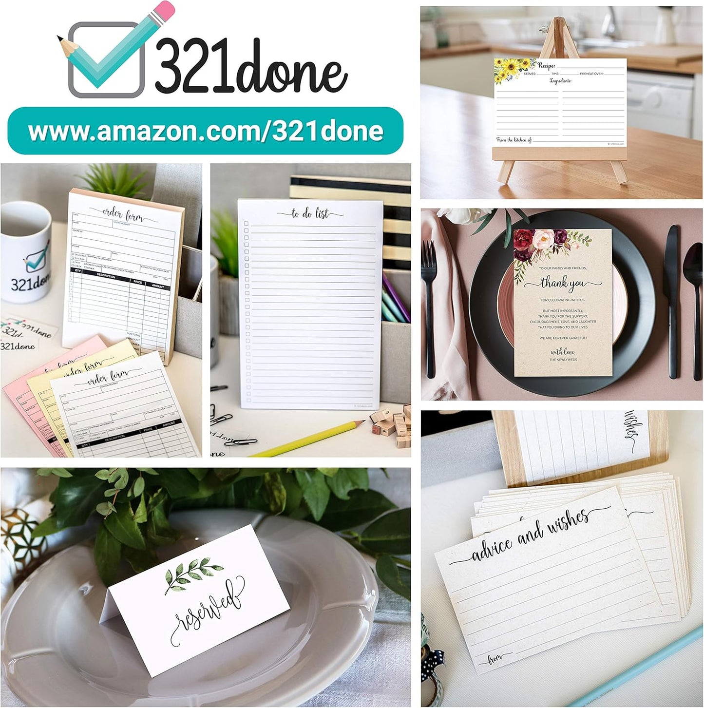 321Done Index Cards with Red Roses Floral Design - (50) 4x6 White Cards - Blank, No Lines - For Studying, Learning, Notes, Messages, Notecards, Crafts & Card Making - Pretty, Cute - Made in USA