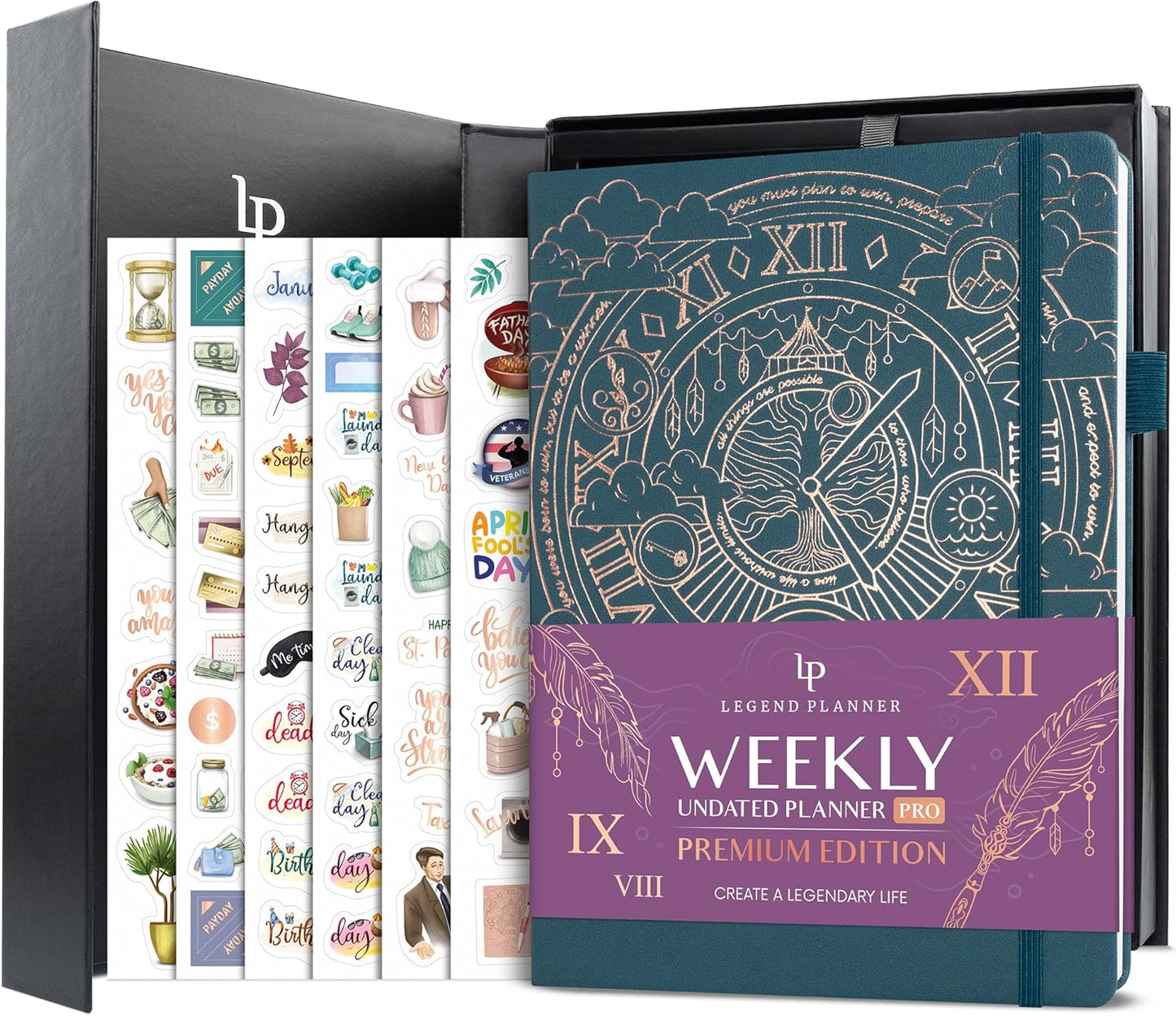 Legend Planner PRO Premium – Large Undated Weekly, Monthly & Budget Planner with Habit Tracker – Life Organizer for Time & Task Management, Goal Setting & Productivity – A4 size (Dark Teal)