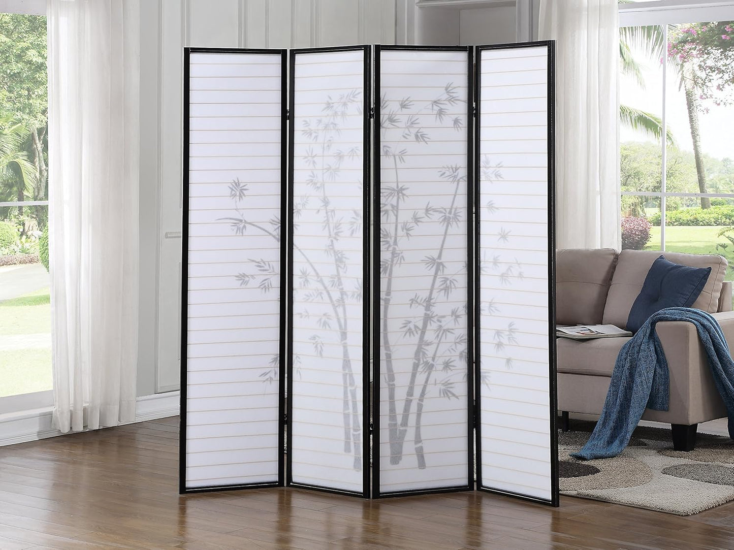 NicBex Room Divider 4 Panel Room Dividers with Oriental Style Partition Room Dividers and Folding Privacy Screens Wall Divider for Home, Office, Room Separation,72" W x 1" D x 71" H, Black - Lumora Desk