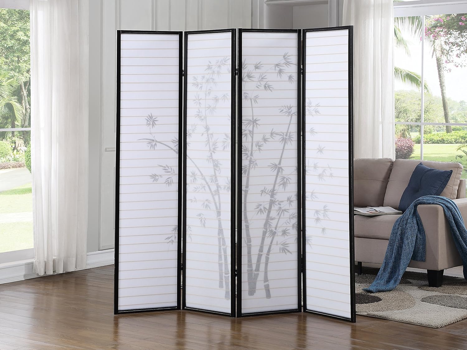 NicBex Room Divider 4 Panel Room Dividers with Oriental Style Partition Room Dividers and Folding Privacy Screens Wall Divider for Home, Office, Room Separation,72" W x 1" D x 71" H, Black - Lumora Desk