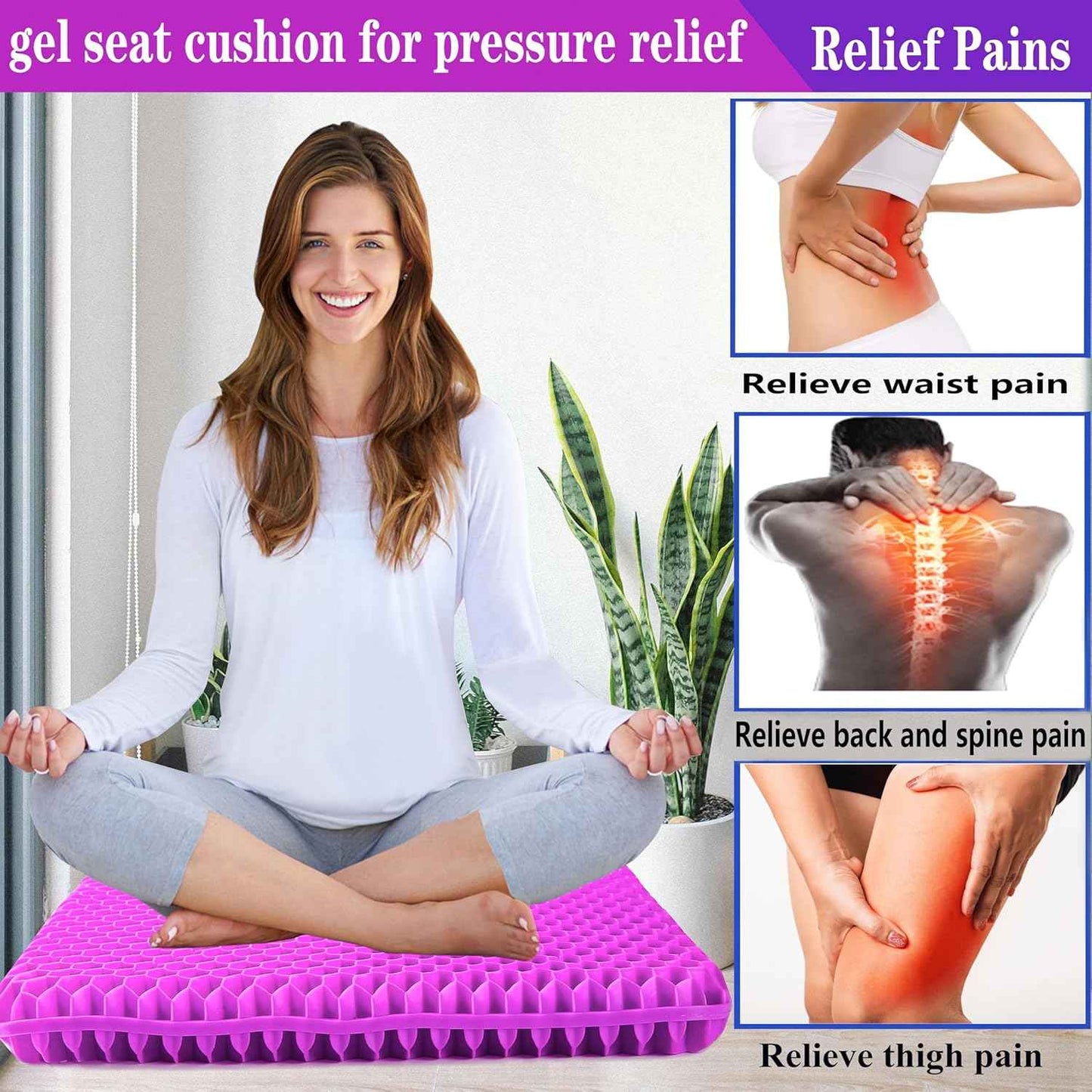 Plus Size Gel Seat Cushion for Long Sitting, Extra Large and Thick, Gel Cushion for Back, Hip, Sciatica, Tailbone Pain Relief, Use for The Office, Wheelchair, Car, Recliner, Stadium, Kayka.(Rose red)