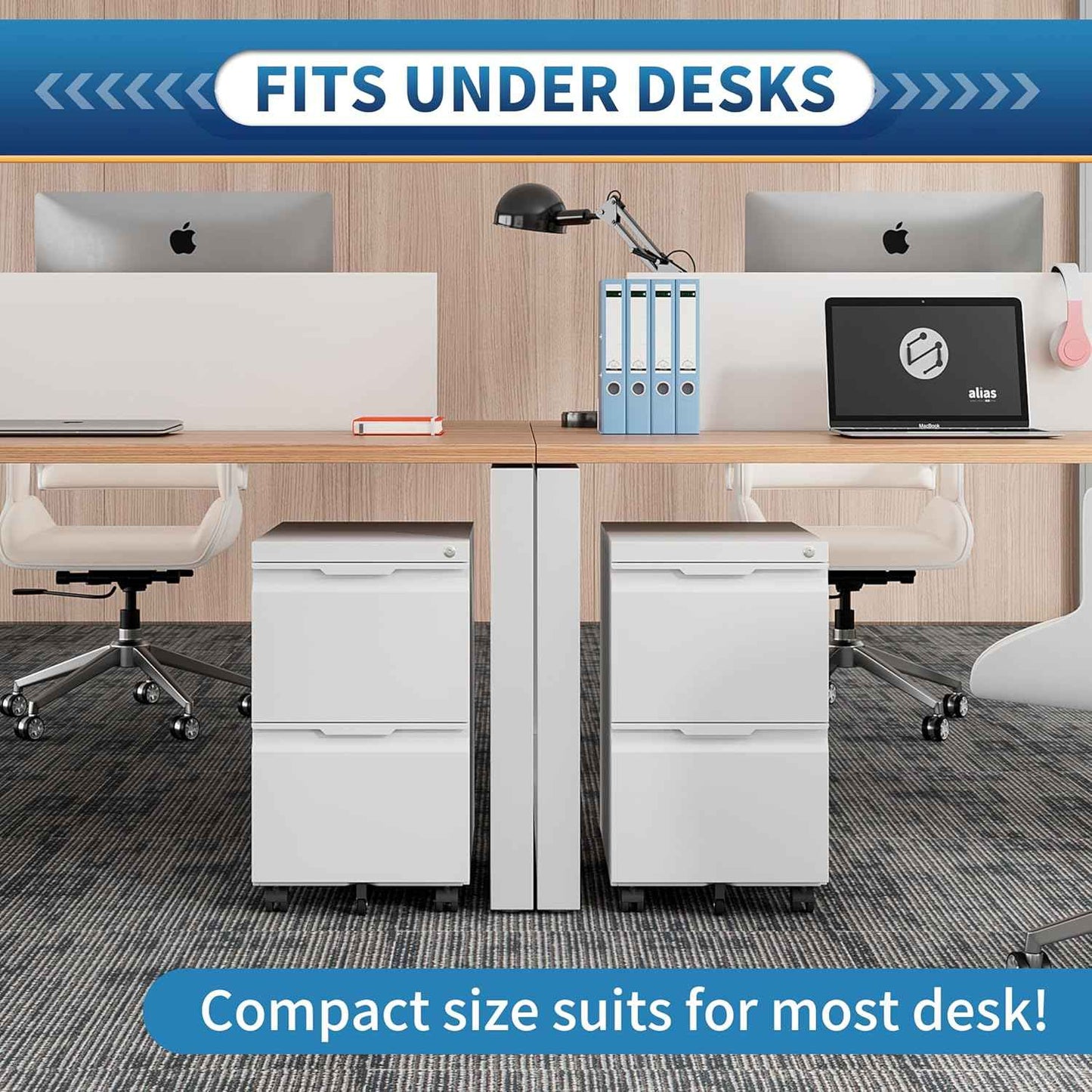 2 Drawer File Cabinet with Lock,Filing Cabinet for Home Office,Small Rolling for Legal/Letter/A4 File,Mobile Cabinets on Wheels Under Desk -White