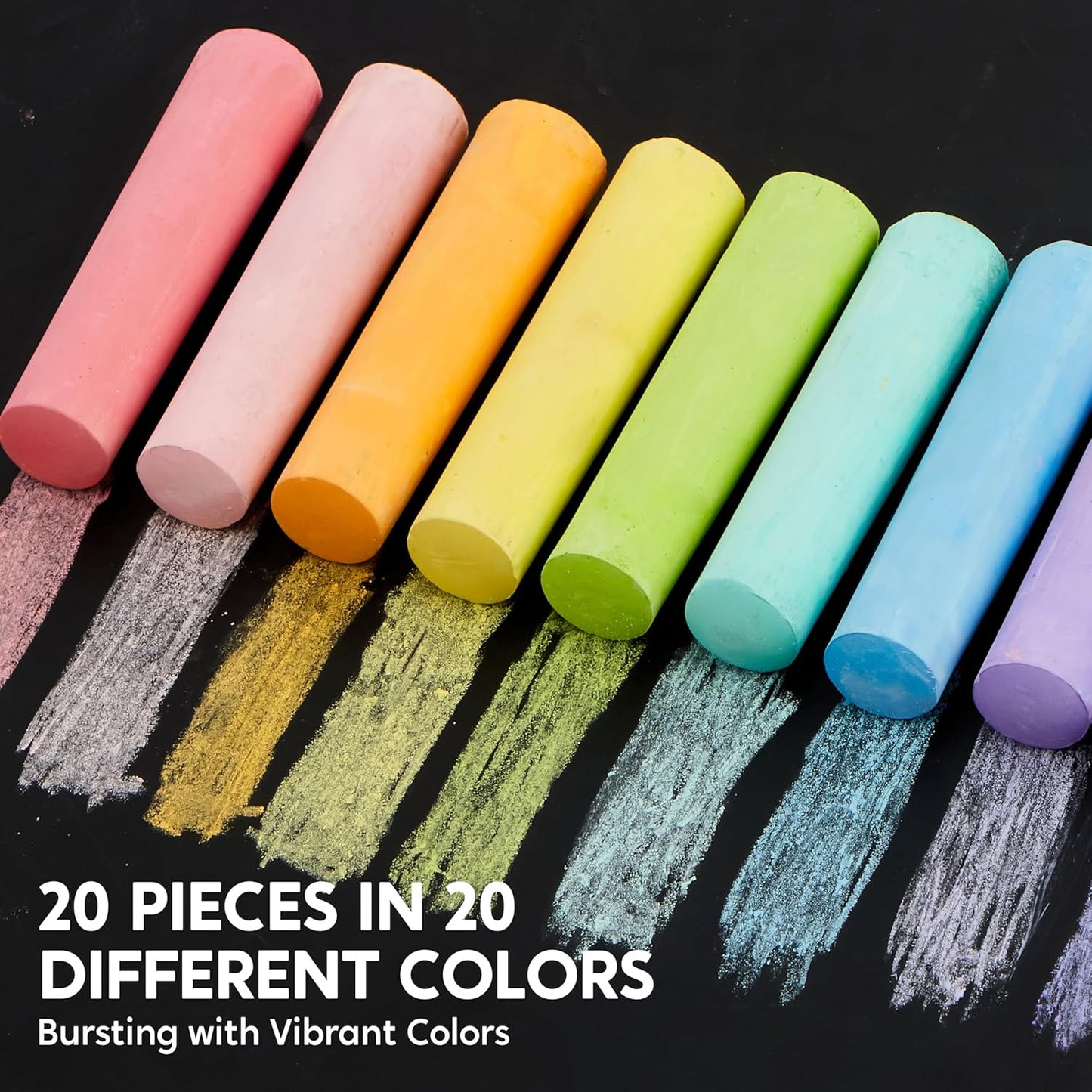 JOYIN 20 PCS Washable Sidewalk Chalks Set in 20 Colors, Non-Toxic Jumbo Colored Chalk for Kids, Painting for Outdoor Games, School Supplies, Painting on Chalkboard
