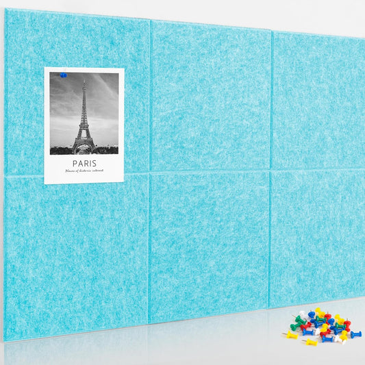 AKTOP Cork Board Bulletin Board 24"x36", 6 Pack Removable Felt Cork Board Tiles for Wall, Large Corkboard Notice Pin Board for Office, School & Home,24 Safe Adhesive Tabs, 20 Push Pins, Baby Blue - Lumora Desk