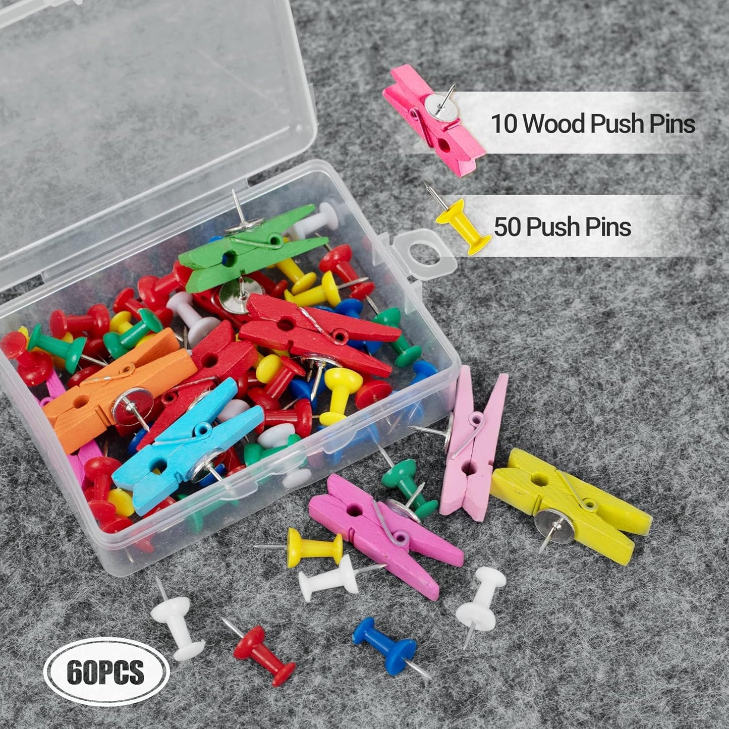 AKTOP Cork Bulletin Board 12x12, 1/2" Thick Felt Cork Board Tiles 6 Pack, Small Square Pin Board for Wall, Self Adhesive Corkboards with 60 Push Pin Wood Clips for School, Home & Office, Grey - Lumora Desk