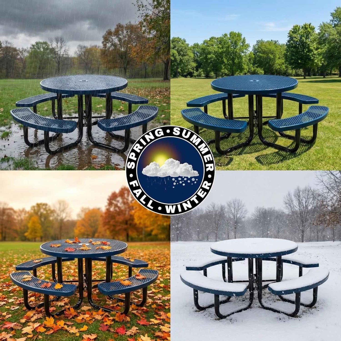 46” Round Heavy-Duty Expanded Metal Dark Blue Picnic Table