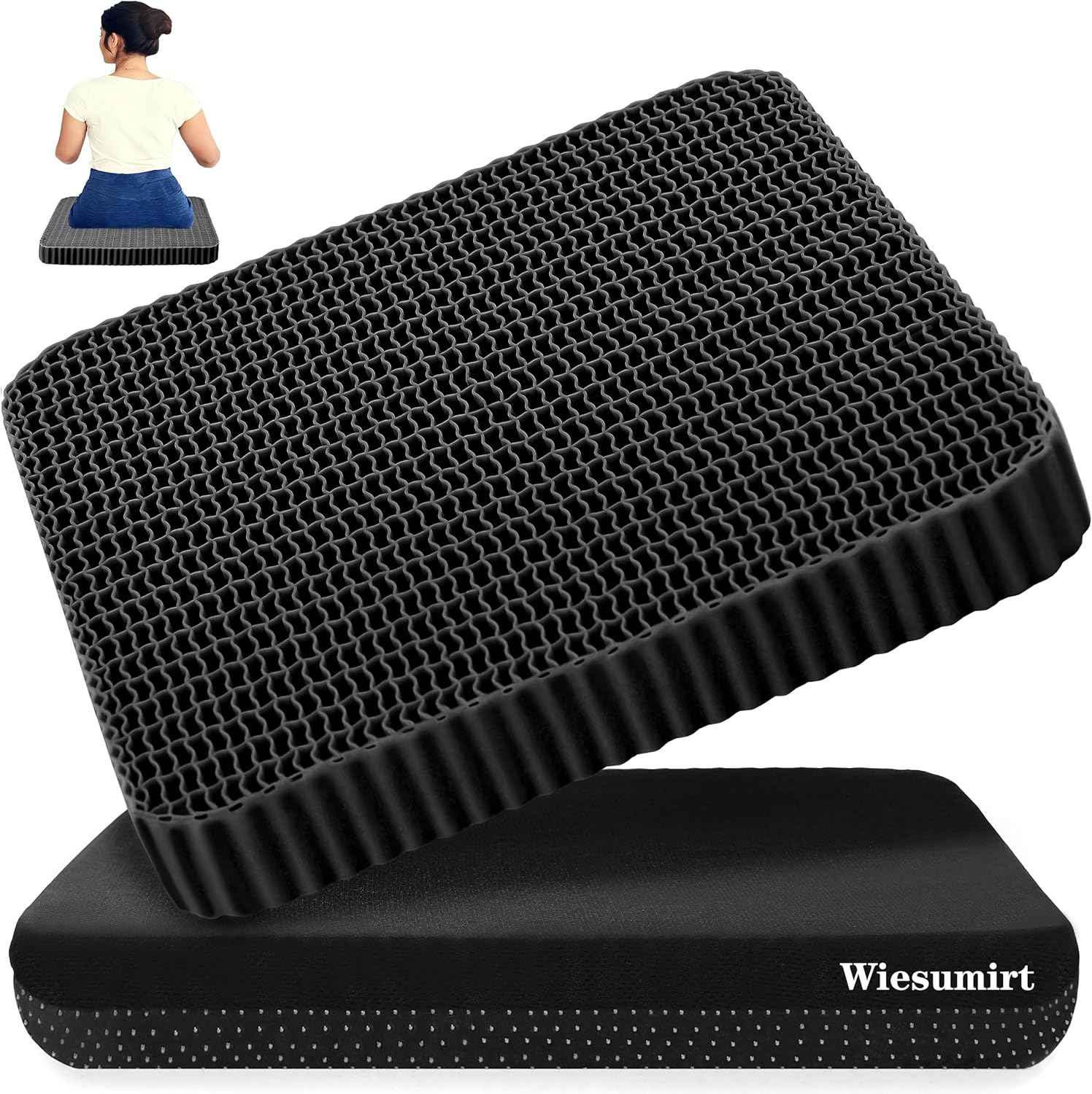 Breathable Grid Seat Cushion, Large and Wide Gel Seat Cushion, Soft Cooling Support Chair Cushion for Office, Home, Wheelchair, Car, Recliner, Gel Cushion for Back, Sciatica, Tailbone, Pain Relief.