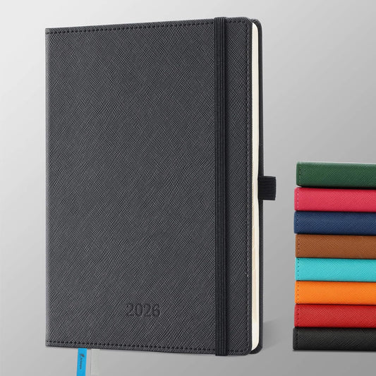 Weekly Monthly 2026 Planner (Jan.26-Dec.26),8.5"x6.5",12 Months Agenda Plan with Month Tabs & Pocket,Expenses/Note Pages, Appointment Book Calendar with Hardcover Vegan Leather Cover,Black