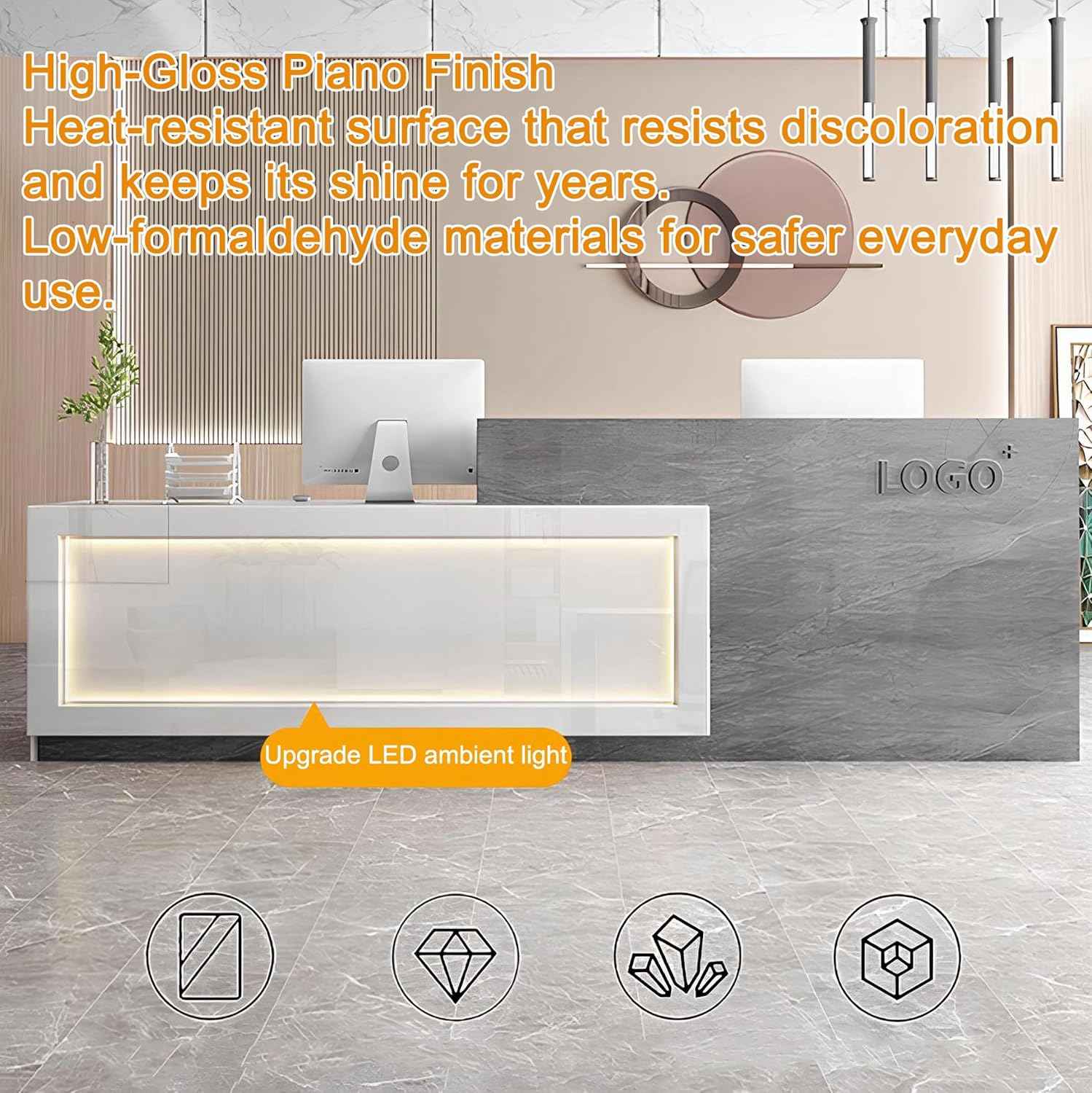 Modern Reception Desk with Counter & Lockable Drawer, Front Desk Reception Counter for Office Retail Store Salon Beauty Shop, Receptionist Wood Checkout Counter Table (White Black - Left, L 70in)