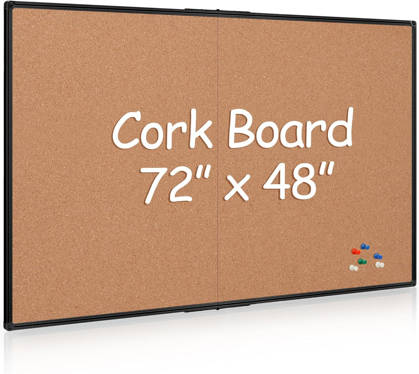 Board2by Extra Large Cork Bulletin Board 72" X 48", Foldable Notice Pin Board for Wall, Black Aluminium Framed 6'x4' Corkboard, Wall Mounted Noticeboard with 32 Push Pins for School, Home & Office - Lumora Desk