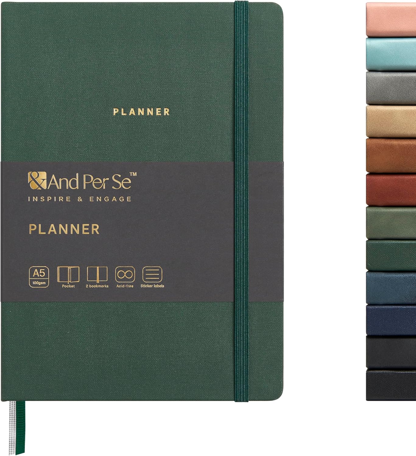 And Per Se Undated Academic Planner, A5 Weekly Calendar Planner, 72 Weeks Hardcover to Track Goals, Teacher Student Planning Book with Monthly Tab Stickers & Back Pocket (Green)