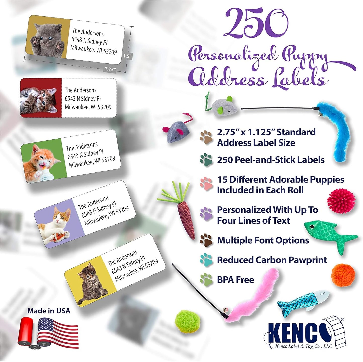 Customized Personalized Address Labels - Made in The USA by Kenco (250 Labels, Kittens) - Lumora Desk