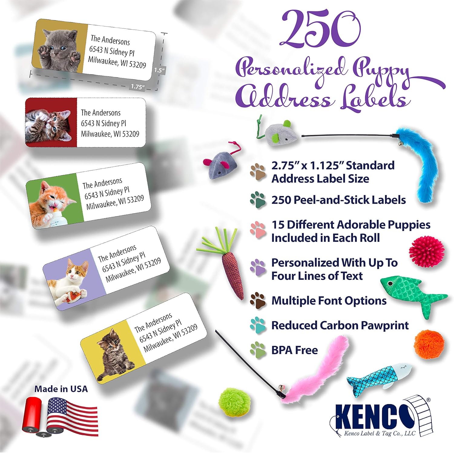Customized Personalized Address Labels - Made in The USA by Kenco (250 Labels, Kittens) - Lumora Desk