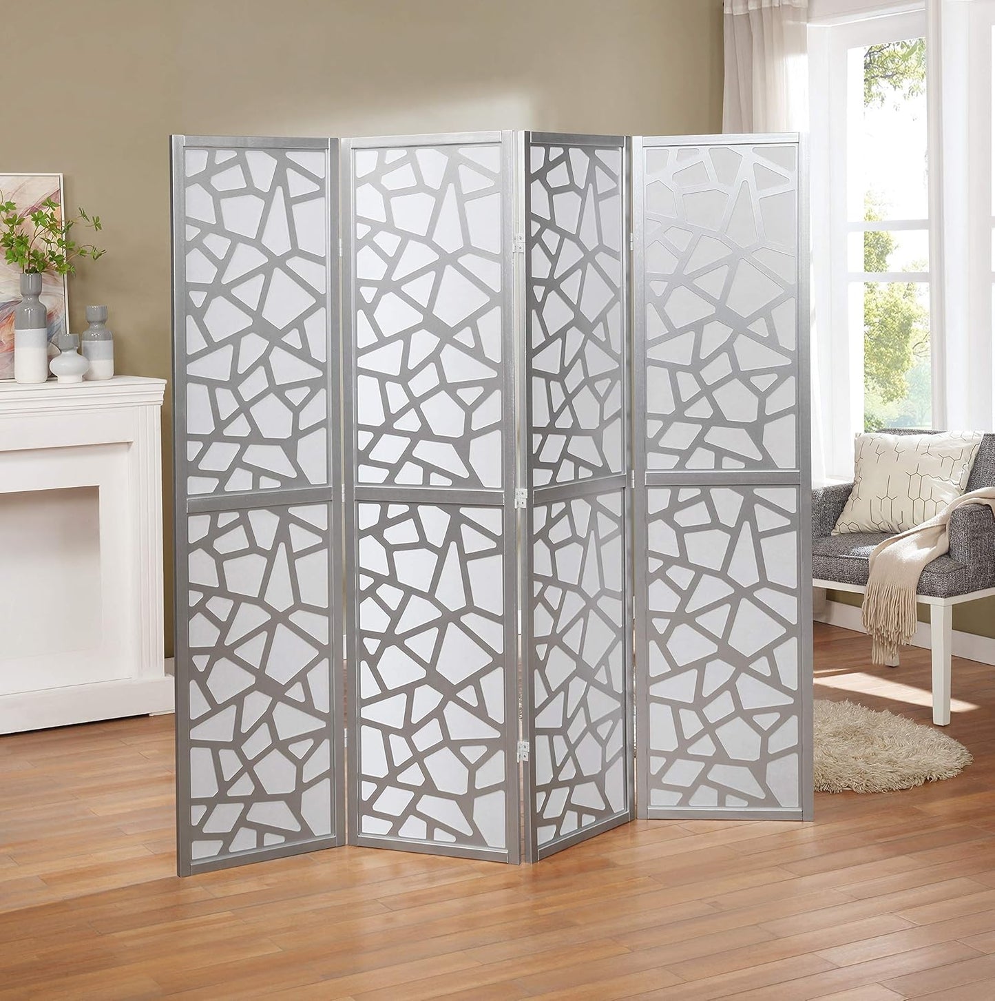 NicBex Room Divider 4 Panel Room Dividers with Paper-Looking Partition Room Dividers and Folding Privacy Screens Wall Divider for Home, Office, Room Separation,70" W x 1" D x 70" H, Silver - Lumora Desk