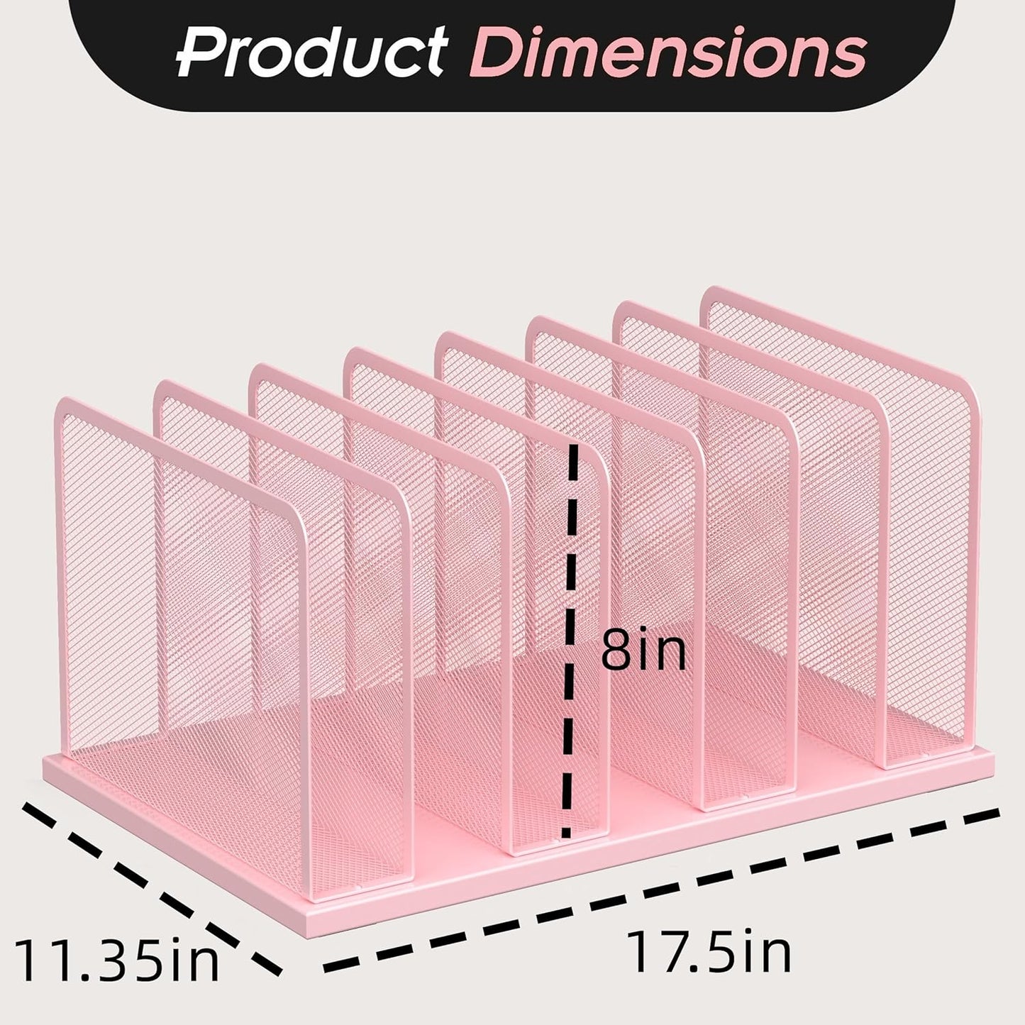 Kuntine.B Desk File Organizer Upright Mesh Desktop Organizer File Sorter Office Organization File Holder for Home, Office & Classroom (Pink, 2 Pack 7-Section)