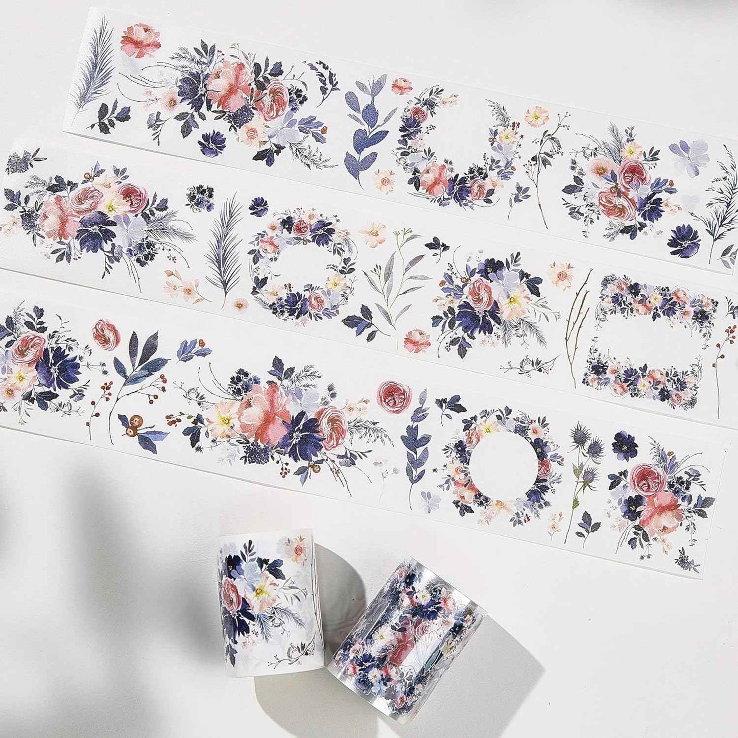WT Pre-Cut Frosty Rose Wide Washi Tape, Single Roll, Original Designs, Floral Decorative Tape, 60mm Wide, Washi Tape for Journaling, Bujo Planner Supplies, DIY Paper Tapes