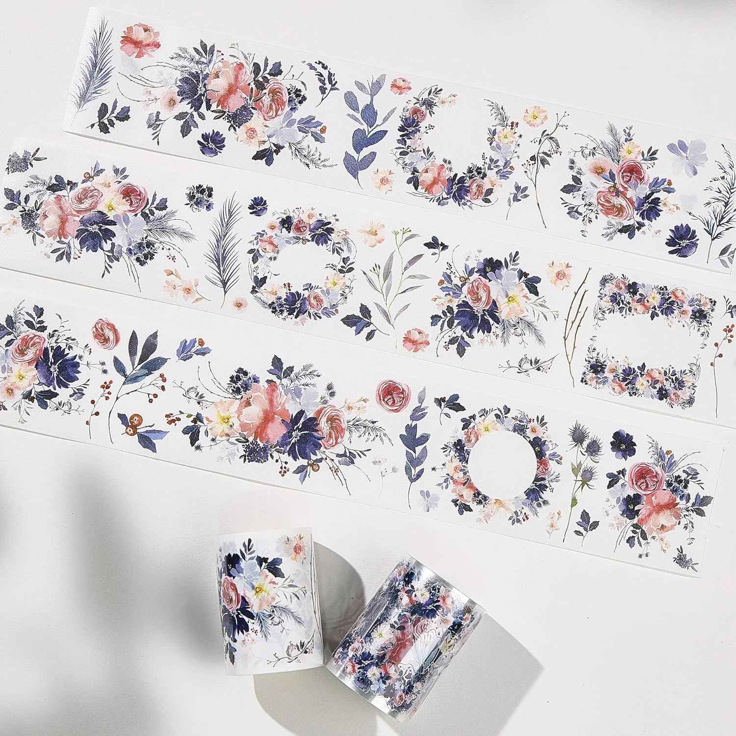 WT Pre-Cut Frosty Rose Wide Washi Tape, Single Roll, Original Designs, Floral Decorative Tape, 60mm Wide, Washi Tape for Journaling, Bujo Planner Supplies, DIY Paper Tapes