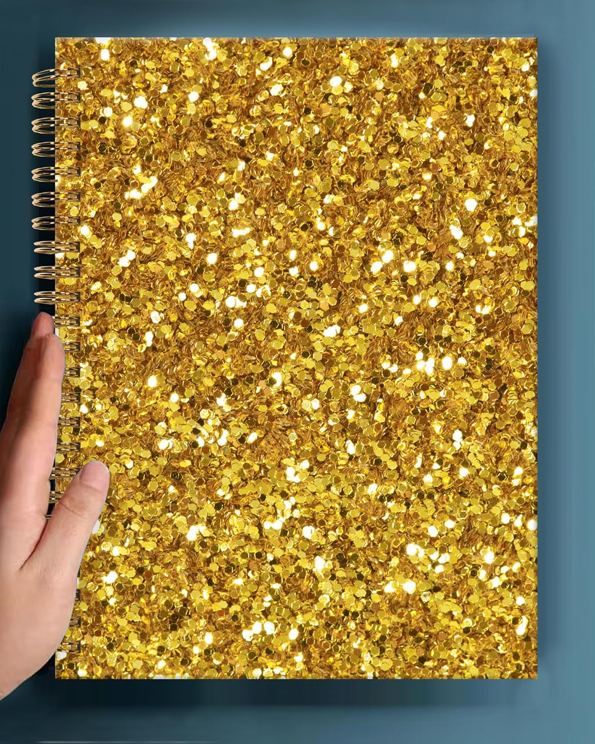 Spiral Journal Notebook,A5 Hardcover Lined Journals for Women Girl 6 x 8.3 in,120 Pages Thick Paper,Cute College Ruled Writing Notebook for Gifts Office Work School(Shiny Gold Glitter)