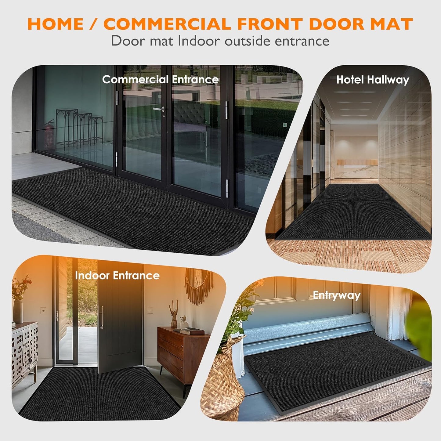 Custom Size Extra Large Front Door Mat, 3FT x 4FT Indoor Outdoor Entrance Commercial Floor Mat, Heavy Duty Dirt Trapper Doormat for Entryway Welcome Mat, Low Profile, Non-Slip, Waterproof