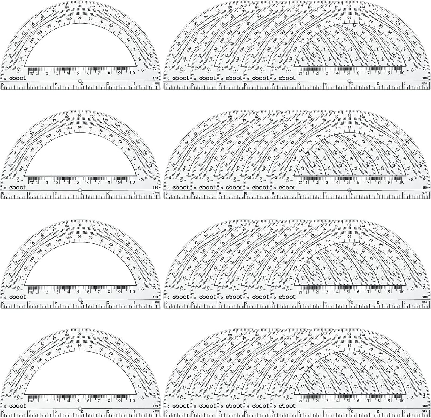 EBOOT 24 Pack Plastic Protractors Math Protractor 180 Degrees 6 Inch (Clear)