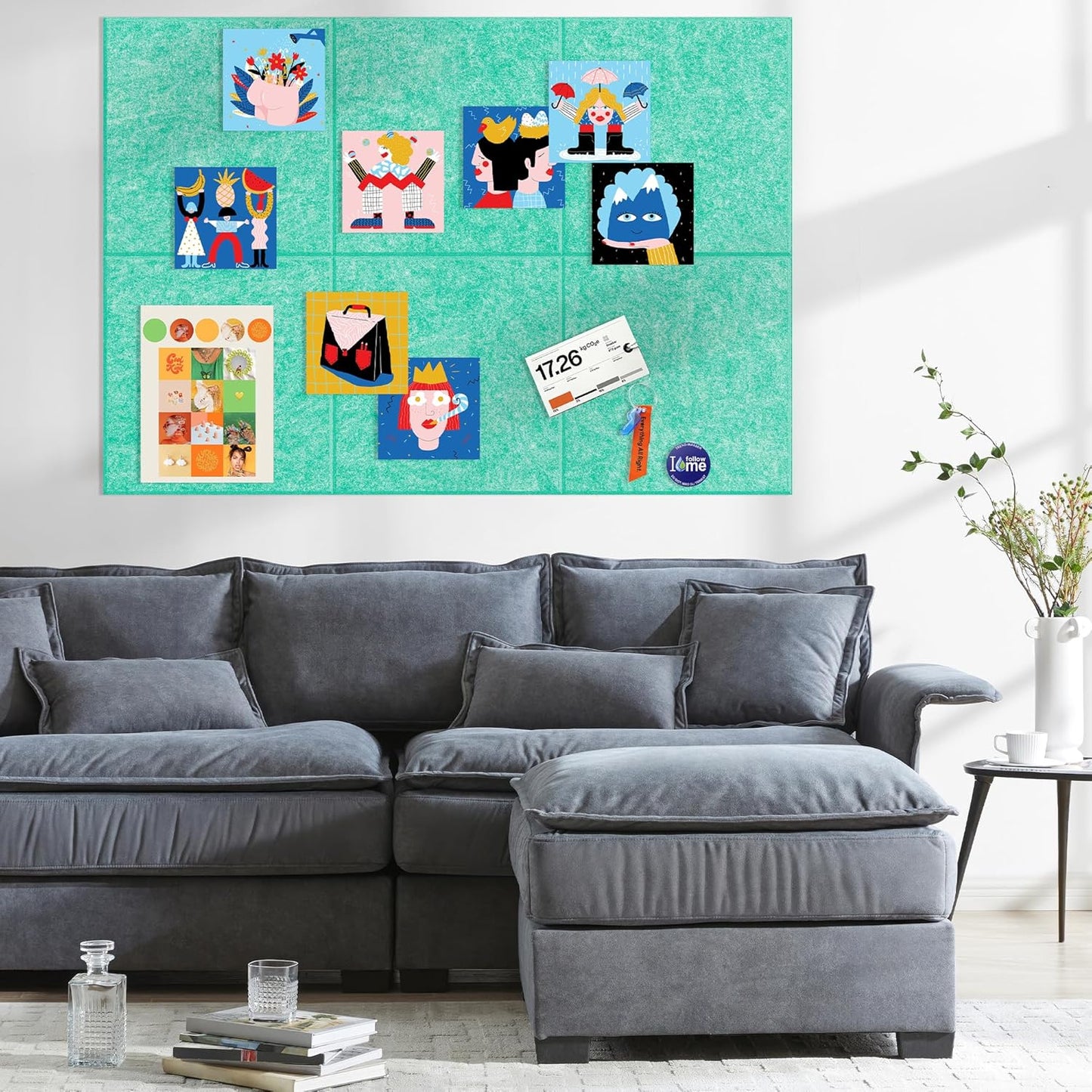 AKTOP Cork Board Bulletin Board 24"x36", 6 Pack Removable Felt Cork Board Tiles for Wall, Large Corkboard Notice Pin Board for Office, School & Home,24 Safe Adhesive Tabs, 20 Push Pins, Lake Blue - Lumora Desk