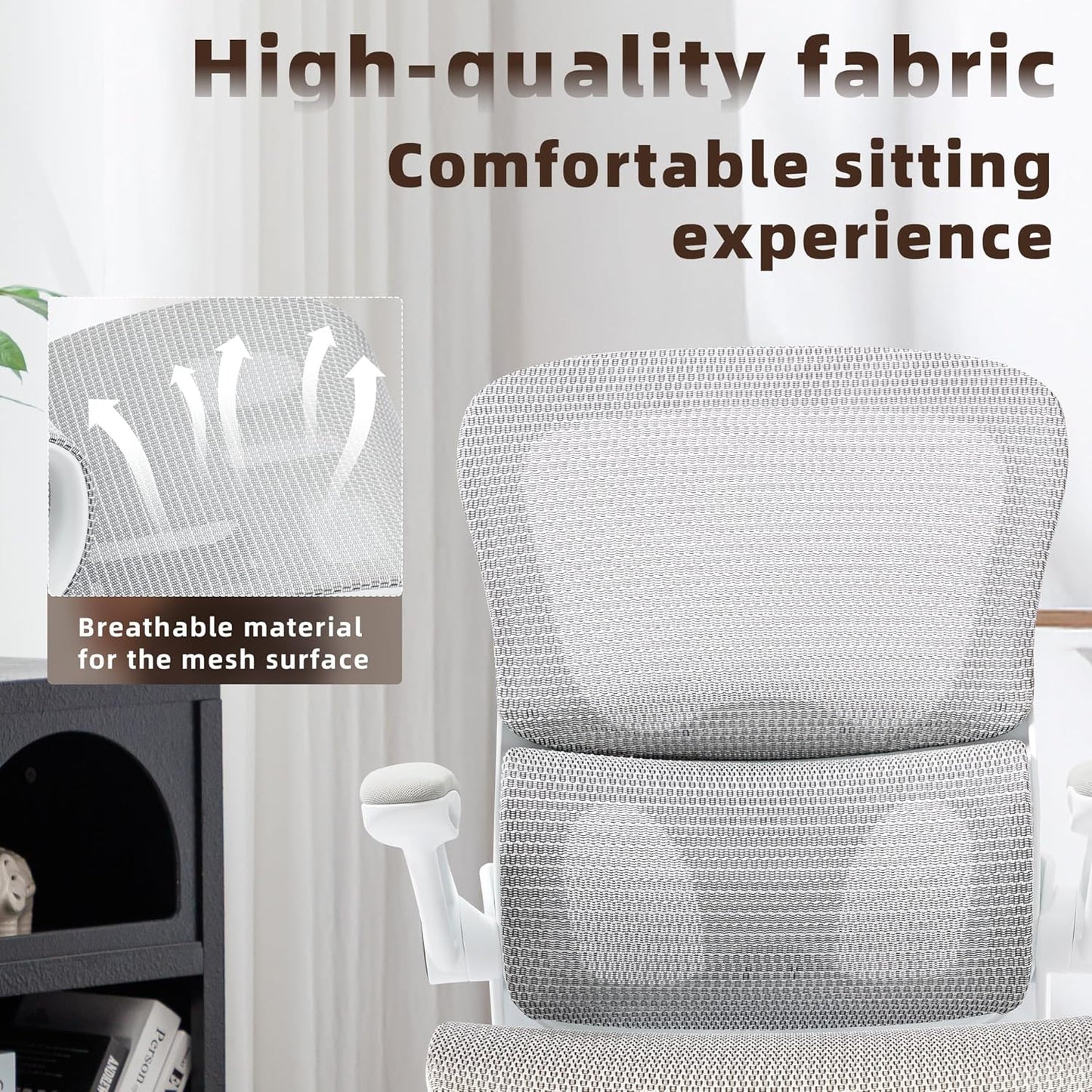 Office Chair, Ergonomic Desk Chair with Adjustable High Back 2D Lumbar Support Flip-up Armrests, Executive Breathable Mesh Comfy Swivel Rolling Computer Task Chair for Home Office Study Work Gaming