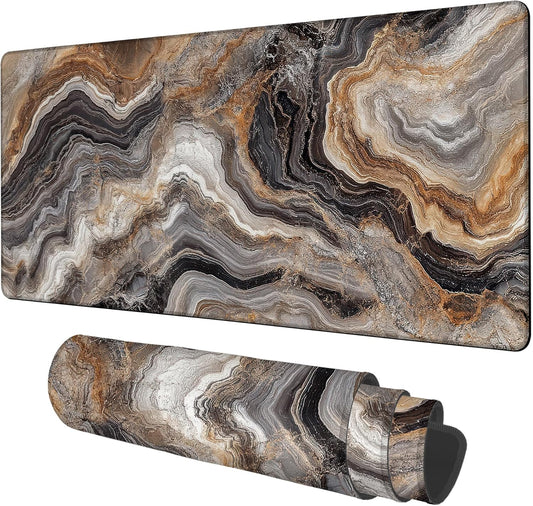 Large Mouse Pad Abstract Marble Gaming Desk Pad Computer Keyboard Non-Slip Waterproof Mouse Mat with Rubber Base and Stitched Edges Entertainment Office Writing Desk Mat 35.4 x 15.7 Inches