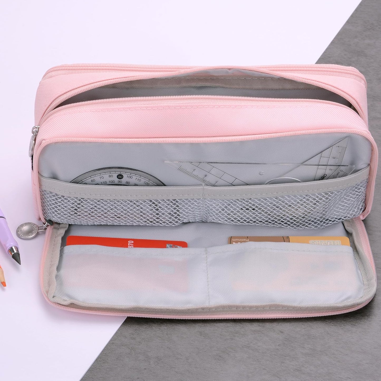 Large Capacity Special Aesthetic Pencil Case Organizer with 3 Compartments, Big Preppy School Pencil Pouch Bag for Girls Women Adults, Pencil Holder Pen Pouch Cases (Pink 1)