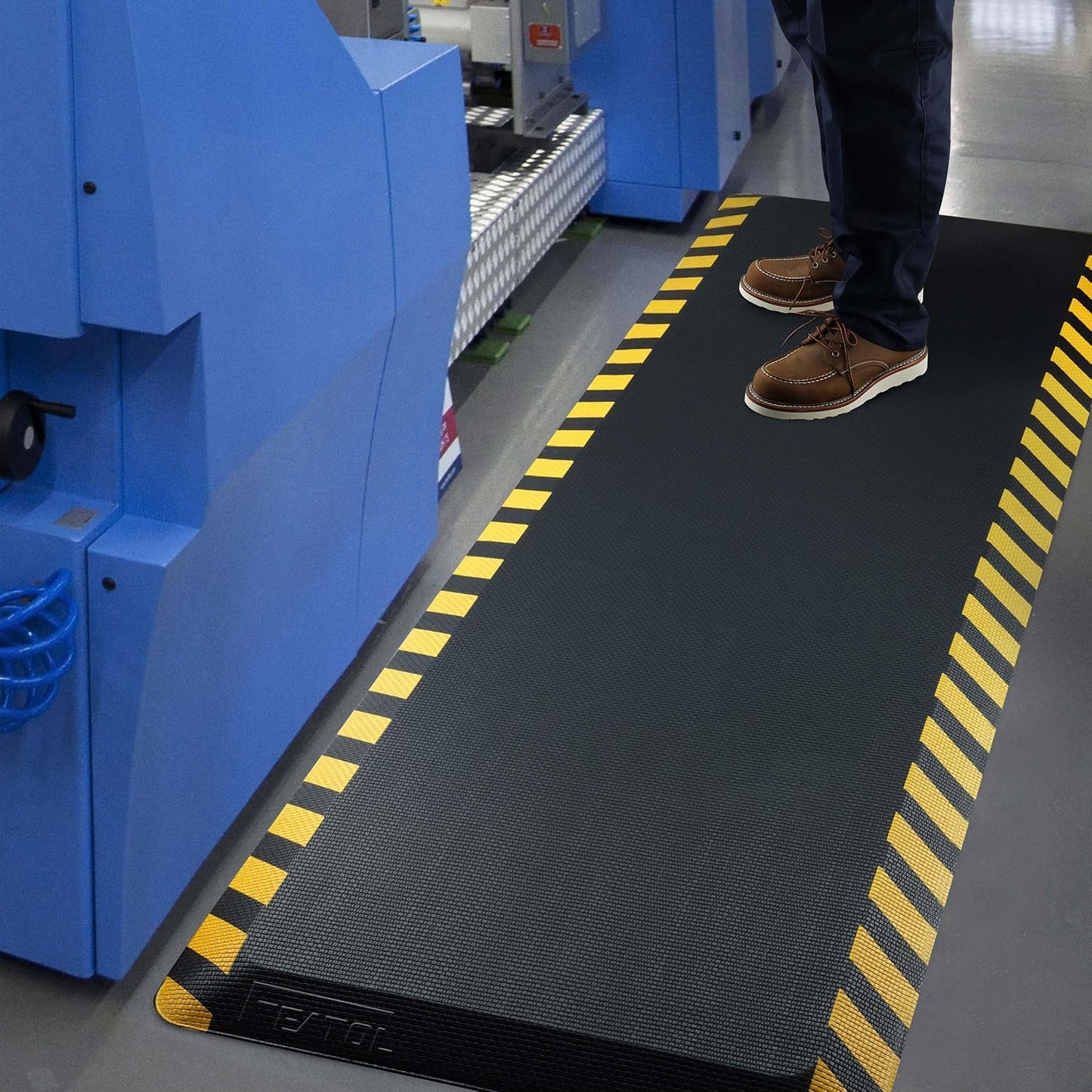 FEATOL Anti Fatigue Mat Industrial, Ergonomic Standing Floor Mat for Work for Stand, Black with Yellow Border Safety 24" x 36"-Support for Leg & Back Pain