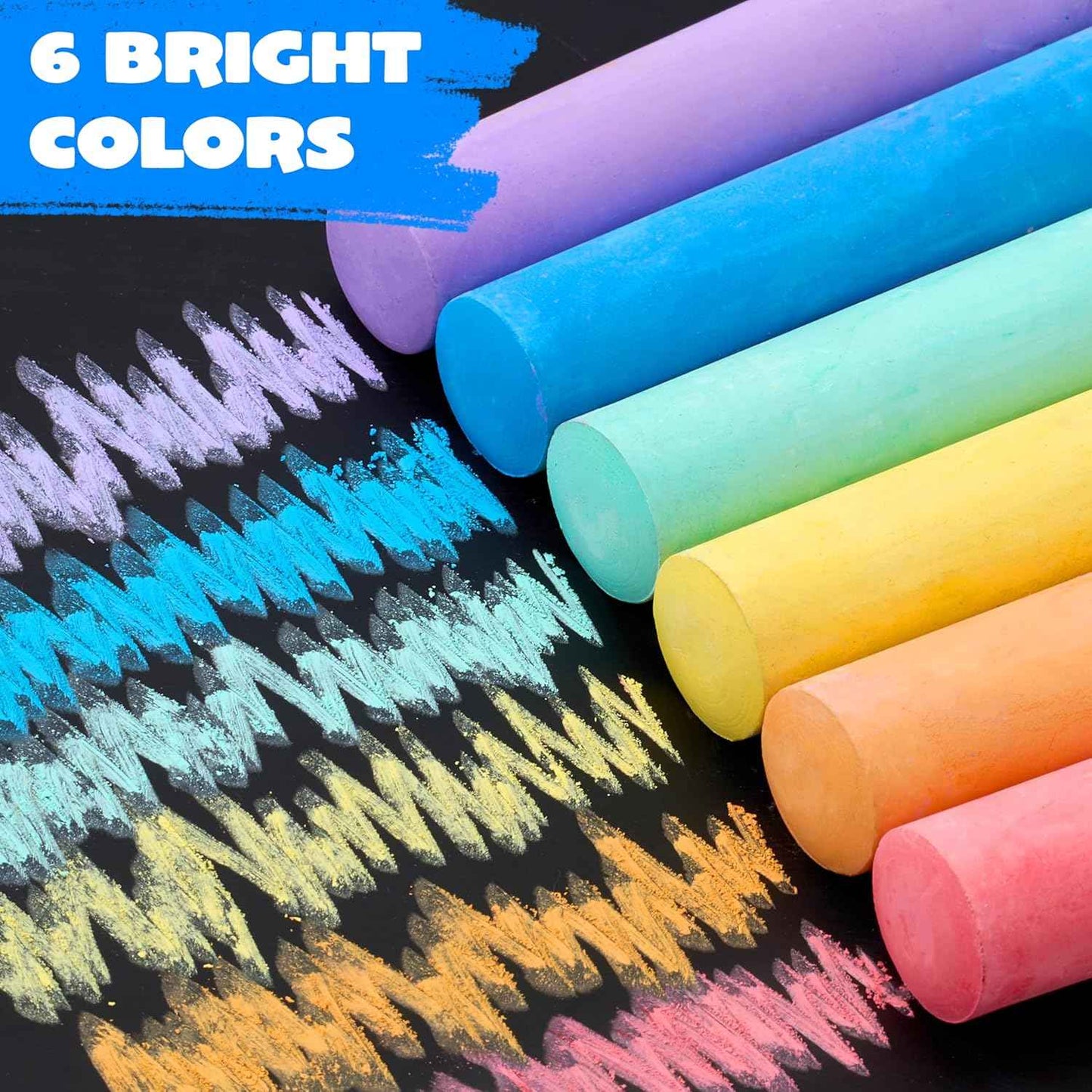 JOYIN 12 PCS Washable Sidewalk Chalks Set Non-Toxic Jumbo Chalk for Schools, Outdoor Art Play, Paint on Chalkboard, Blackboard and Playground (6 Colors)