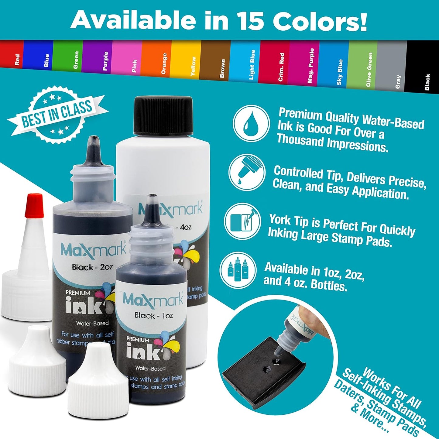 MaxMark Premium Refill Ink for self Inking Stamps and Stamp Pads, Olive Green Color - 1 oz.