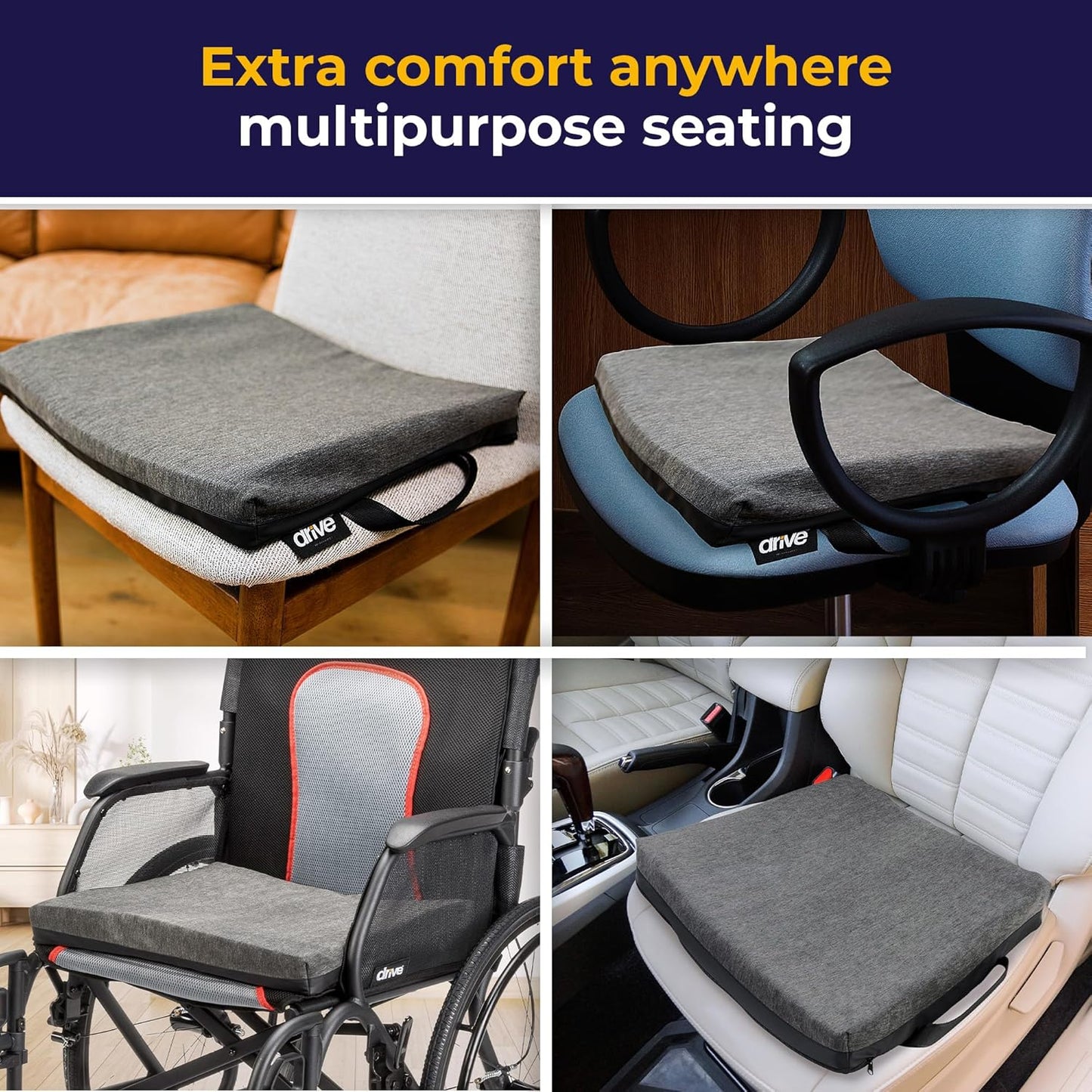 Drive Medical DualEase Gel Seat Chair Cushion for Wheelchair, Office Chairs & More, 20 Inch 2-Sided Pressure Relieving Cushion with Cooling Airflow, Machine Washable Cover, 2-Year Warranty