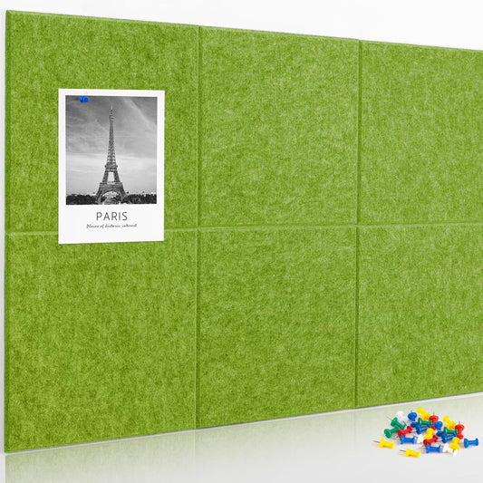 AKTOP Cork Board Bulletin Board 24"x36", 6 Pack Removable Felt Cork Board Tiles for Wall, Large Corkboard Notice Pin Board for Office, School & Home,24 Safe Adhesive Tabs, 20 Push Pins, Grass Green - Lumora Desk