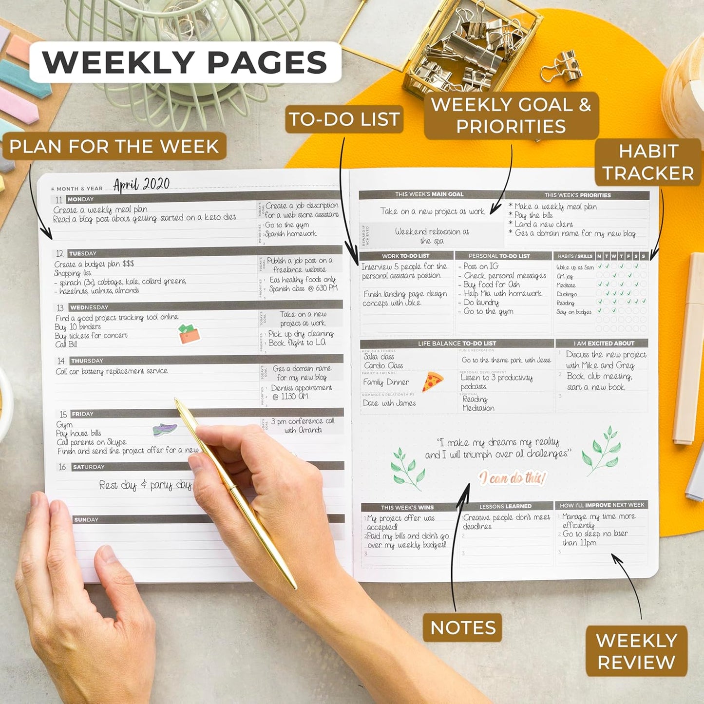 Clever Fox Planner PRO – Weekly & Monthly Life Planner to Increase Productivity, Time Management and Hit Your Goals, 8.5x11″ (Pearl)