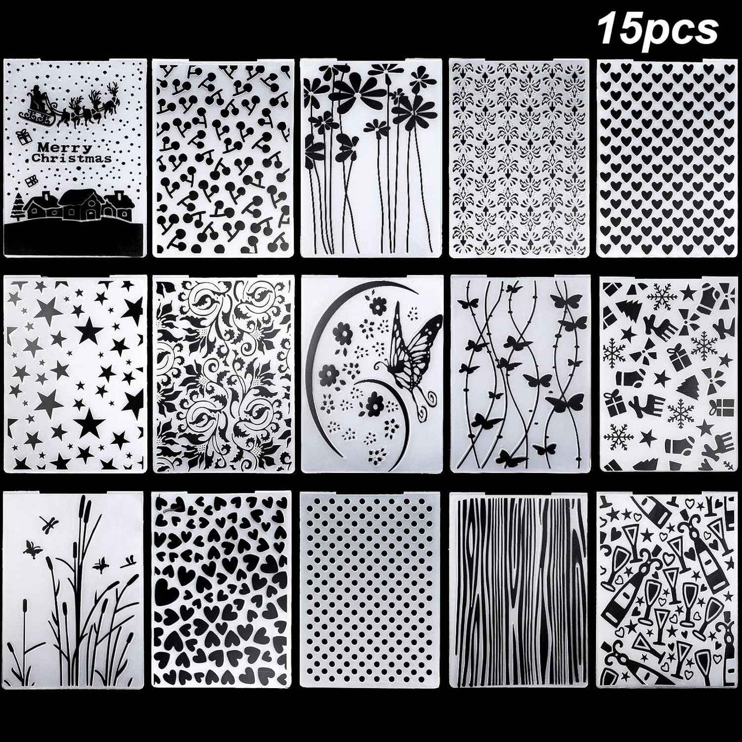 15 Pieces Embossing Folders 5.7 x 4.2 Inch Plastic Template Cards Christmas for Making Paper Cards Photo Album Wedding Decoration Scrapbooking Crafts